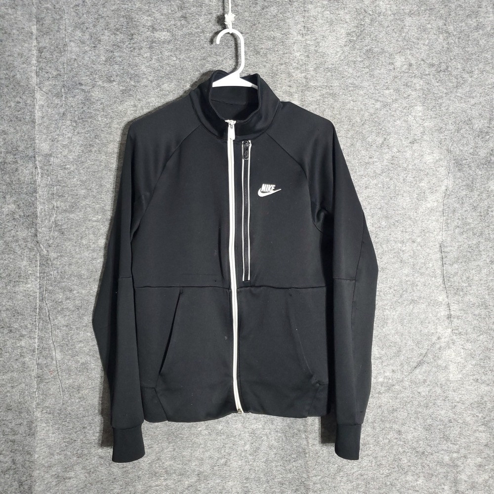 Nike Track Jacket Full Zip Men M Black White Stripe Athletic Training Warmup Pro